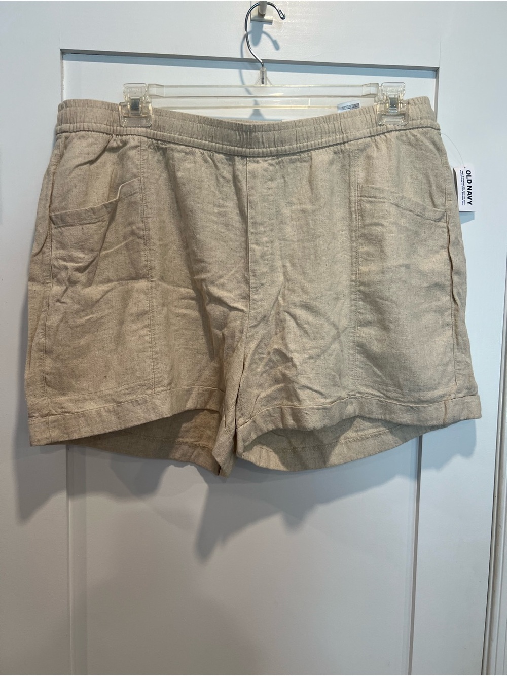 Old Navy Women's Beige Linen-Blend Elastic Waist Shorts